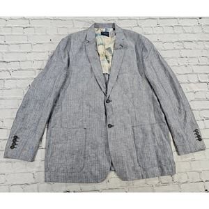 Roundtree Yorke Caribbean Blues Sport Coat Jacket Blazer Linen Gray MENS SZ XL